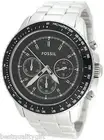 NEW FOSSIL SILVER ALUMINIUM,BLACK CHRONOGRAPH DIAL,TACHYMETER WATCH-CH2751