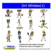 Embroidery Design Set - Girl Athletes(1) - 12 Designs - 9 Formats - USB Stick