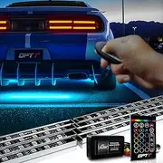[OPT7] Aura Aluminum Underglow Lighting Kit w/Keyless Unlock Light, 4pcs Exterior Neon Accent LED Underbody Strip, Multicolor Modes, Waterproof, Soundsync, Door Assist, Remote Control, Car Truck RV