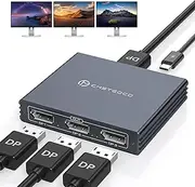 VEDINDUST DisplayPort Splitter for 3 Monitors 4K60Hz DisplayPort to Triple DP Splitter 1 in 3 Out Supports SST and MST Extended Display Only for Windows