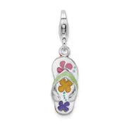Sterling Silver Amore La Vita Rhodium-Plated Polished 3-D Enameled Flip-Flop Charm With Fancy Lobster Clasp
