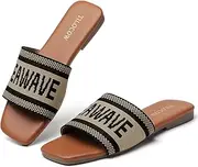 [Tilocow] Knitted Flat Sandals For women Square Open Toe Slide Sandals Casual Summer Shoes
