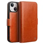 For iPhone 14 Genuine Cow Leather Folio Wallet Case Stand ic Flip Phone Cover
