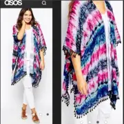 NWT Asos Alice & You pink blue Tie Dye Fringe Kimono asos top Cardigan Coverup