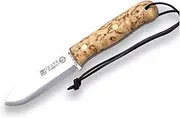 Hiking Knife Joker Trapero S CL124-P, Curly Birch Wood Handle, Brown Leather Sheath with Fire Starter, 10 cm Blade of SANDVIK 14C28N Steel, Tool for Fishing, Hiking, Camping and Hiking
