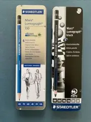 2 NEW Staedtler Artists Pencil Tins - Mars Lumograph & Black Assorted Shades