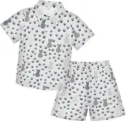[Caihoyu] Toddler Baby Boys Short SleeveButton Down Shirt Elastic Drawstring Shorts Set Casual Toddler Boy Outfits Summer Clothing
