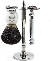 Parker 99R Safety Razor Shave Set - Includes Premium Black Badger Brush, Stainless Steel Stand & Parker 99R Butterfly Open Safety Razor NEW FOR 2016