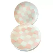 Pink & White Checkered Melamine Appetizer Snack Plates 6.5in Set of 4 NEW