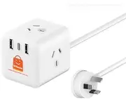 6-in-1 Cube Power Board with USB Charging Outlets - Compact Design, Surge Protection, 2400W/10A, 2 USB-A and USB-C Port - Ideal for Home, Office, and Travel