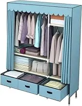 Portable Wardrobe Rack,Portable Wardrobe Shelves,Clothes Closet Storage Organizer with Hanging Rail,Shelves,Foldable Closet,Fabric Wardrobe for Bedroom,Blue-125x45x168cm