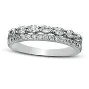 0.50 CT. T.W. Oval and Round Natural Diamond Double Row Band in Solid 14K White Gold