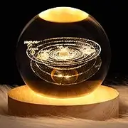 Crystal Ball Night Creative 3D Glowing Planetary Galaxy Astronaut Ball Night Astronomy Night Lamp Rechargeable Bedside Night Lamp Tabletop Decoration for Home Table Gift (Solar System)