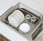 FOREVERIE Expandable Dish Drying Rack Over Sink, 201 Stainless Steel Dish Drainer Rack/Basket for Kitchen, Adjustable Rustproof Cutlery, Utensils, Fruit and Vegetible Drainer