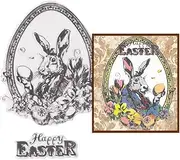 Happy Easter Words Clear Stamps for Card Making, Easter Rabbit Photo Frame Clear Stamps Easter Animals Background Transparent Rubber Seal Stamps for DIY Photo Scrapbooking Card Album Crafting Supplies