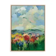 Artey | Green Meadow II - Framed Canvas - Natural Frame - 60 x 80cm