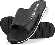 [ZOKSOVE] Slides for Men - Adjustable Slide Sandals Slip On- Open Toe Memory Foam Beach Sandals - Comfortable Summer Footwear for indoor/outdoor - Black 7