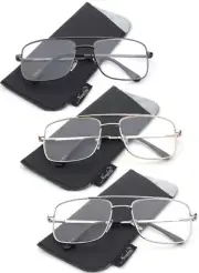 3 Pairs Square Aviator Classic Metal Frame Reading Glasses for Men Spring Hinge