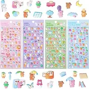 Jactales Cute Mini Puffy 3D Kawaii Stickers Tiny Small for Kids, Adults & Girls, Puff Stickers for Digital Cameras & Phone Cases, Includes Bears, Cats, Dogs & More, 4 Sheets