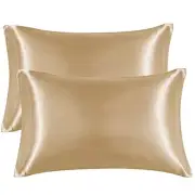 Satin Pillowcase Standard Set of 2, Silk Standard (20"x26") Champagne