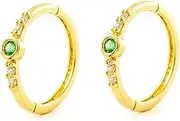 [Monde Petit] Mondepe 2962 9ct Yellow Gold Round Emerald Synthetic Shiny Earrings 12x2.5mm Normal Yellow Gold Emerald Lab, Normal, Yellow Gold, emerald lab