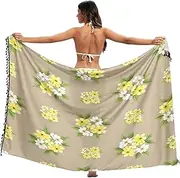 [RPLIFE] Yellow White Flowers Beige Swim Suit Sarongs, Summer Long Sarong Wraps Women, Large, Yellow White Flowers Beige, Medium