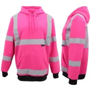 HI VIS Hooded Safety Jumper Hoodie Sweatshirt Tradie Workwear Fleece Jacket