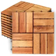 Acacia Deck Tiles - Solid Wood Interlocking Flooring (Pack of 10, 12x12), Wat...