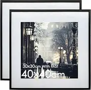 Metal Picture Frames set of 2，Square Premium Metallicus Metal Photo Frames,Display Pictures30×30cm With Mat or 40×40cm Without Mat,Wall Hanging Frame for Photos & Posters (2, Black 40×40cm/30×30cm)
