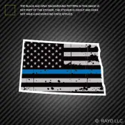 Distressed Thin Blue Line North Dakota State Shaped Subdued US Flag Sticker ND