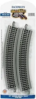 Bachmann Trains - Snap-Fit E-Z Track 18” Radius Curved Track (4/Card) - Nickel Silver Rail with Gray Roadbed - HO Scale
