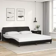 Modern Black Faux Leather Bed Frame with Headboard - 180 x 200 cm Durable Supportive Base | Bedroom Furniture Without Mattress | Stylish Wood Slats Design