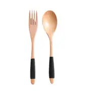 2Set Natural Wooden Japanese Spoon and Fork Dinner Set Rice Soup Ware Grain Handmade