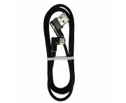 Type-C to USB Double Elbow Cotton Linen Charger Cable - Black, 1 Meter