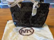 Michael Kors Women's Black MK Patent Double Handle Signature Tote Shoulder Bag