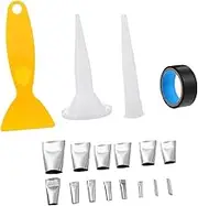 Veemoon 18pcs Stainless Steel Caulking Nozzle Tool for Seamless Sealant Finishing Includes Nozzles Tape and Scraper for Kitchen and Bathroom Applications