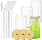 Drinking Glasses with Bamboo Lids and Glass Straws 16oz.