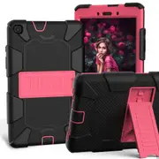 For Samsung Galaxy Tab A 8.0-Inch (2019) Case, Shockproof Colourblock Silicone Cover with a Stand, Black + Pink