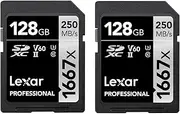 Lexar Professional 1667x SD Card 128GB 2-Pack, SDXC UHS-II Memory Card, Up to 250MB/s Read, 120MB/s Write, Class 10, U3, V60, for Professional Photographer, Videographer, Enthusiast(LSD1667128G-B2NAA)