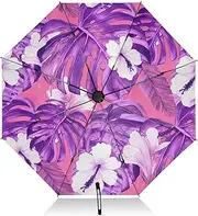 [RPLIFE] Tropical Purple Monstera Leaves Umbrella for Rain, Lightweight Portable Auto Open Close for Women, Travel Umbrellas for Rain, Wind and Sun