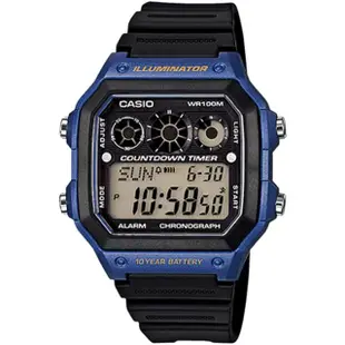 【CASIO 卡西歐】復古撞色亮眼時尚腕錶 黑x藍(AE-1300WH-2A)