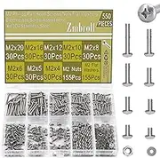 550Pcs M2 Phillips Pan Head Machine Screws M2x4/5/6/8/10/12/16/20mm Metric 304 Stainless Steel Screw Fully Thread Small Screws Fasteners Bolts Nuts and Flat Washers Assortment Kit
