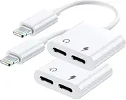 [Apple MFi Certified] 2PACK Dual Lightning Headphone Adapter for iPhone Splitter Audio and Charge Support All iOS System Compatible with iPhone 14/13/12/11/XS/XR/8/7/6