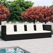 Patio Poly Rattan Couch Sofa Bed Outdoor Daybed Adjustable Lounge Bed with Cushion & Pillow Chaise Lounge Bench Ideal for Porch Courtyard Poolside
