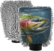 XYMZR Vintage Trout Swim Absorbent Microfiber Car Wash Mitt, Funny Cute Anime Scratch Free for Cars Cleaning, Home Cleaning Mitts, 2 Pack, 10.24” L x 7.09” W