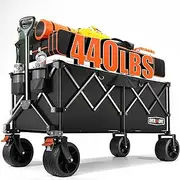 Overmont 300L Extra Large Folding Festival Trolley Cart - All-Terrain Wide Wheels and Brake - Heavy Duty Cart Load up 200KG - with Adjustable Handle & Cover Bag - Wagon for Beach Camping Garden