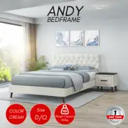 Priceworth Andy Bedframe Double Queen Size Scandinavian Cream Color