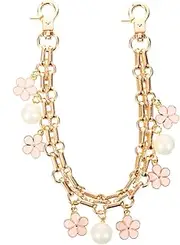 [HOMSFOU] Pearl Flower Handbag Chain Extender Durable Purse Strap for Handbags Versatile Bag Chain with Clips for Bag Decoration and Extending