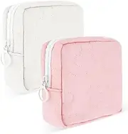 TIESOME Embroidery Sanitary Napkin Storage Bag, 2Pcs Portable Period Holder, Menstrual Cup Pouch, Tampon Holder, First Period Bag (Pink+White)