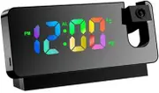 AIMALL 180° Projection Alarm Clock - LED Digital Smart Clock with Time & Temperature Display, USB Charger, Silent Operation, Ceiling/Wall Projector, 7.4x3.6 in, Black